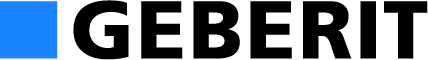 Geberit logo blå firkant, sort tekst – kvalitet i badeværelser og VVS, sponsor for Bakken Bears